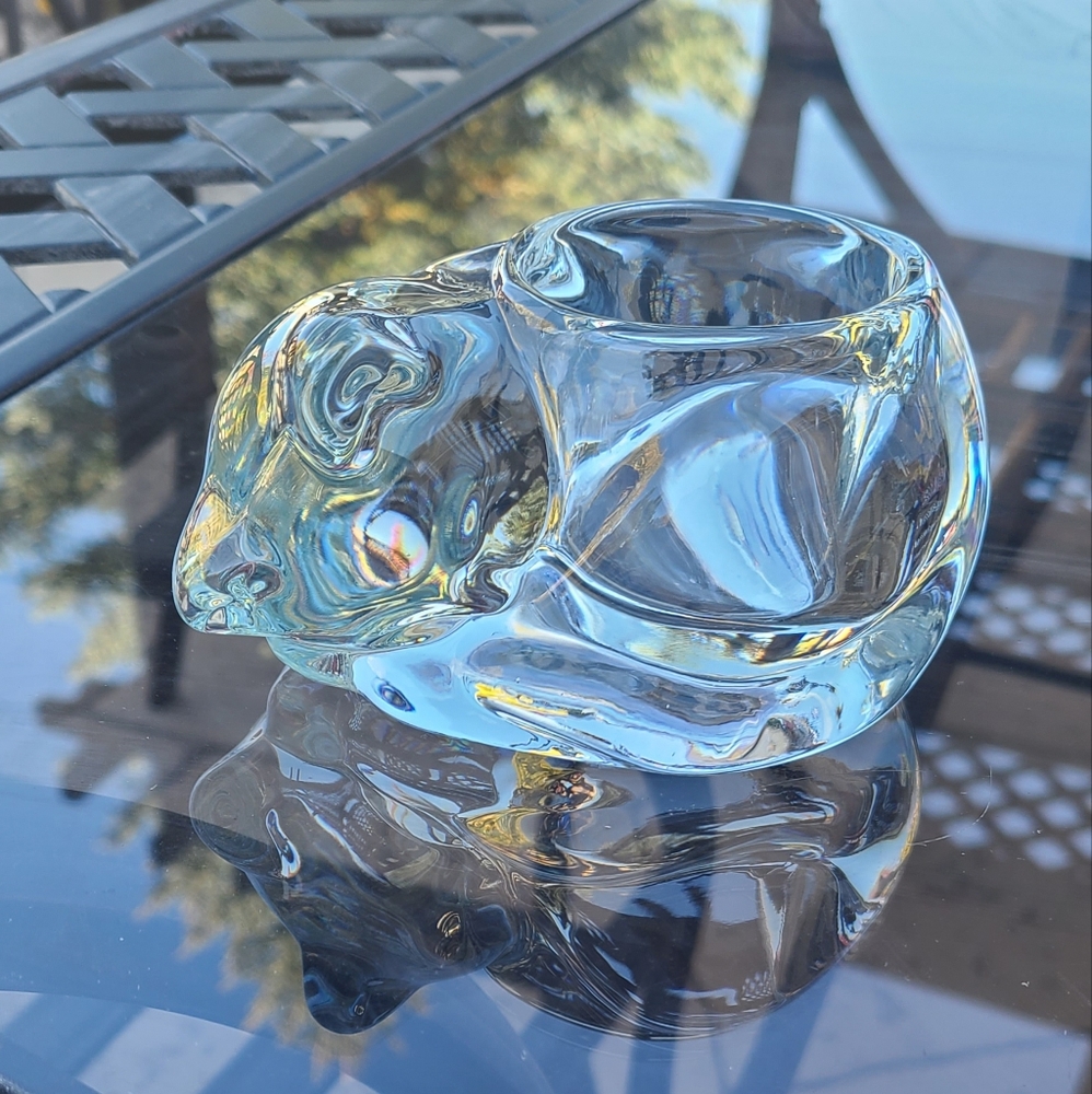 Indiana Glass Company sleeping cat votive candle holder 1970's